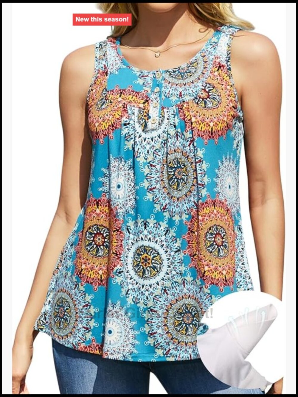 Flowy Tank Top with Built-in Bra Pleated Button Down Tunic Loose Fit Summer